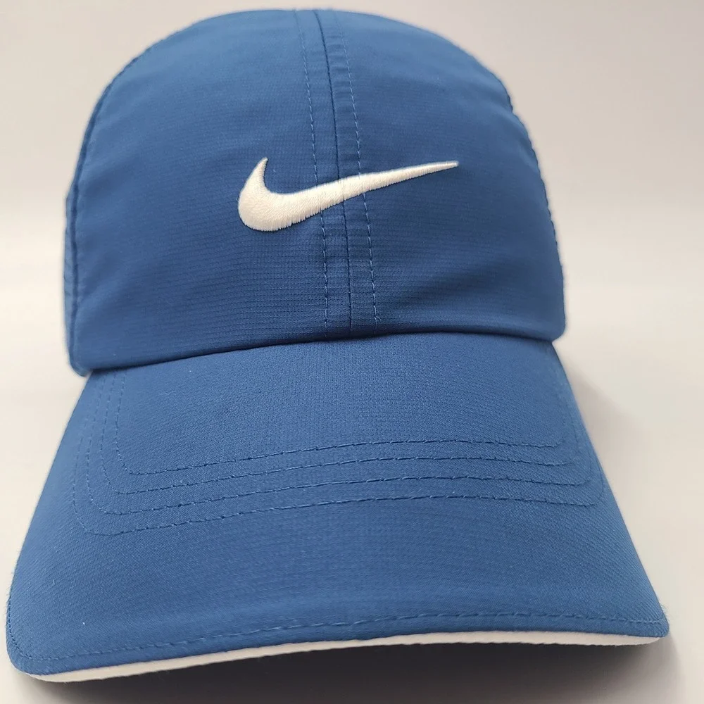 Nike Hat Adjustable Blue White Nike Golf Perforated Mesh Swoosh Logo Casual Men